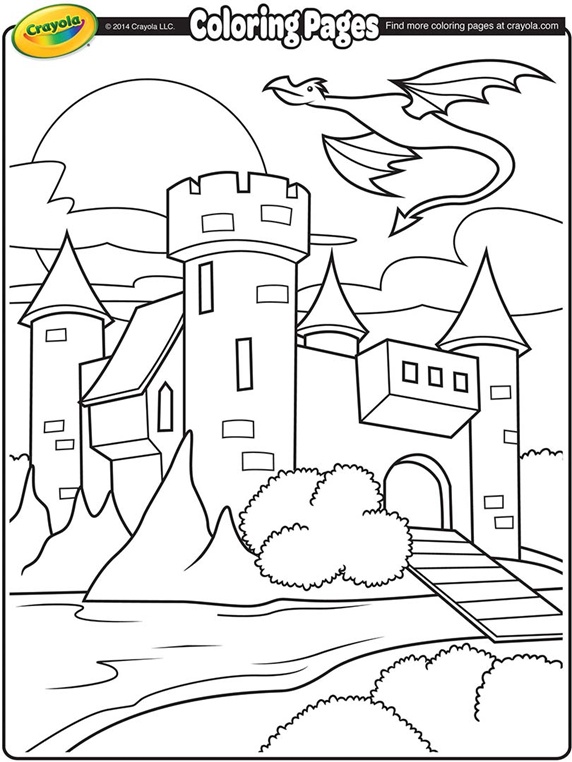お城と空飛ぶドラゴン